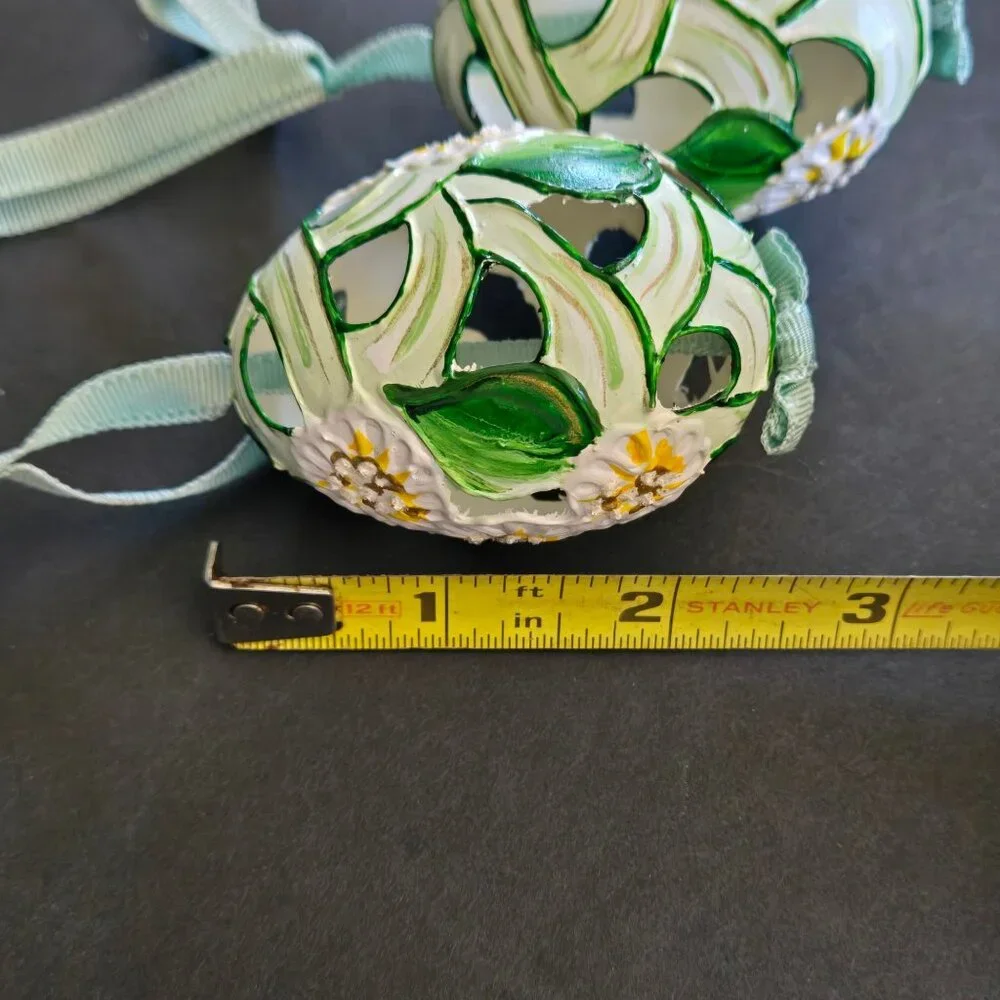 Handcrafted Floral Decorated Open Work Real Eggs Delicate Easter Egg Set of 2 - Picture 7 of 8